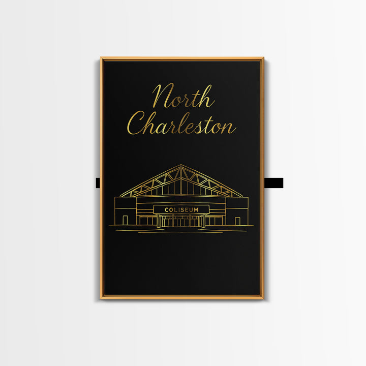 North Charleston Travel Poster, Canvas Print, Black Gold Minimalist Art, North Charleston City Art, Travel Poster Set, Retro Travel Print