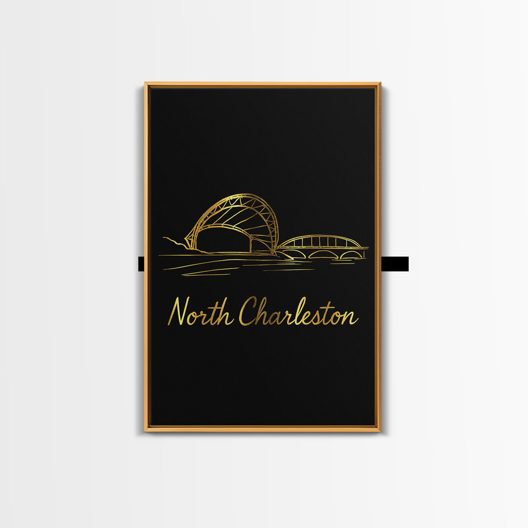 North Charleston Travel Poster, Canvas Print, Dark Minimalist Wall Art, North Charleston Wall Art, Travel Poster Art, City Illustration