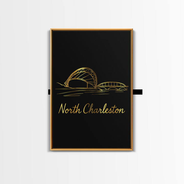 North Charleston Travel Poster, Canvas Print, Dark Minimalist Wall Art, North Charleston Wall Art, Travel Poster Art, City Illustration