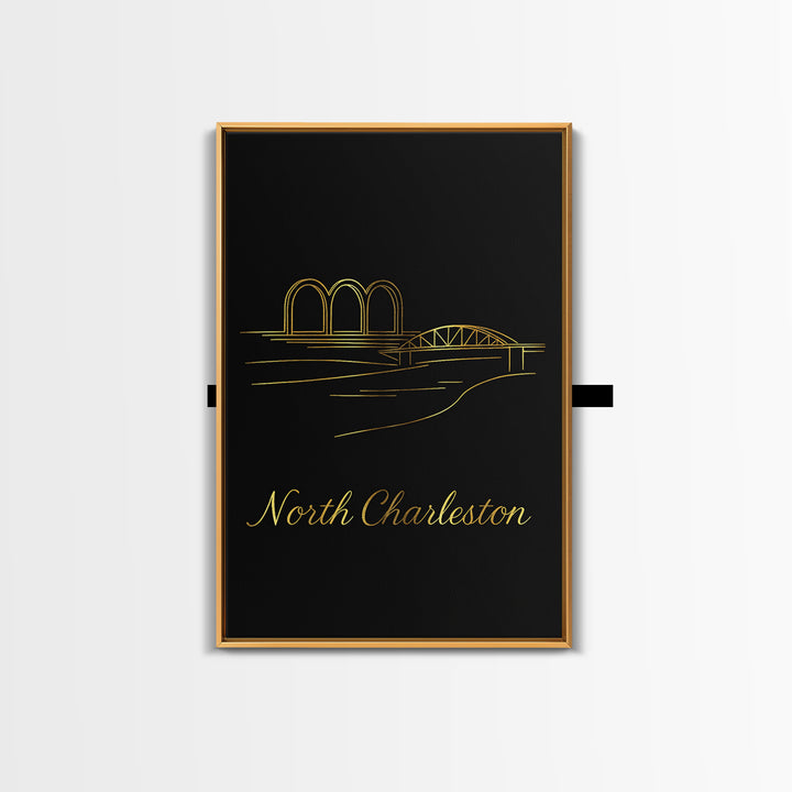 North Charleston Travel Poster, Canvas Print, Black Gold Minimalist Art, North Charleston City Art, Modern Wall Decor, City Art Print
