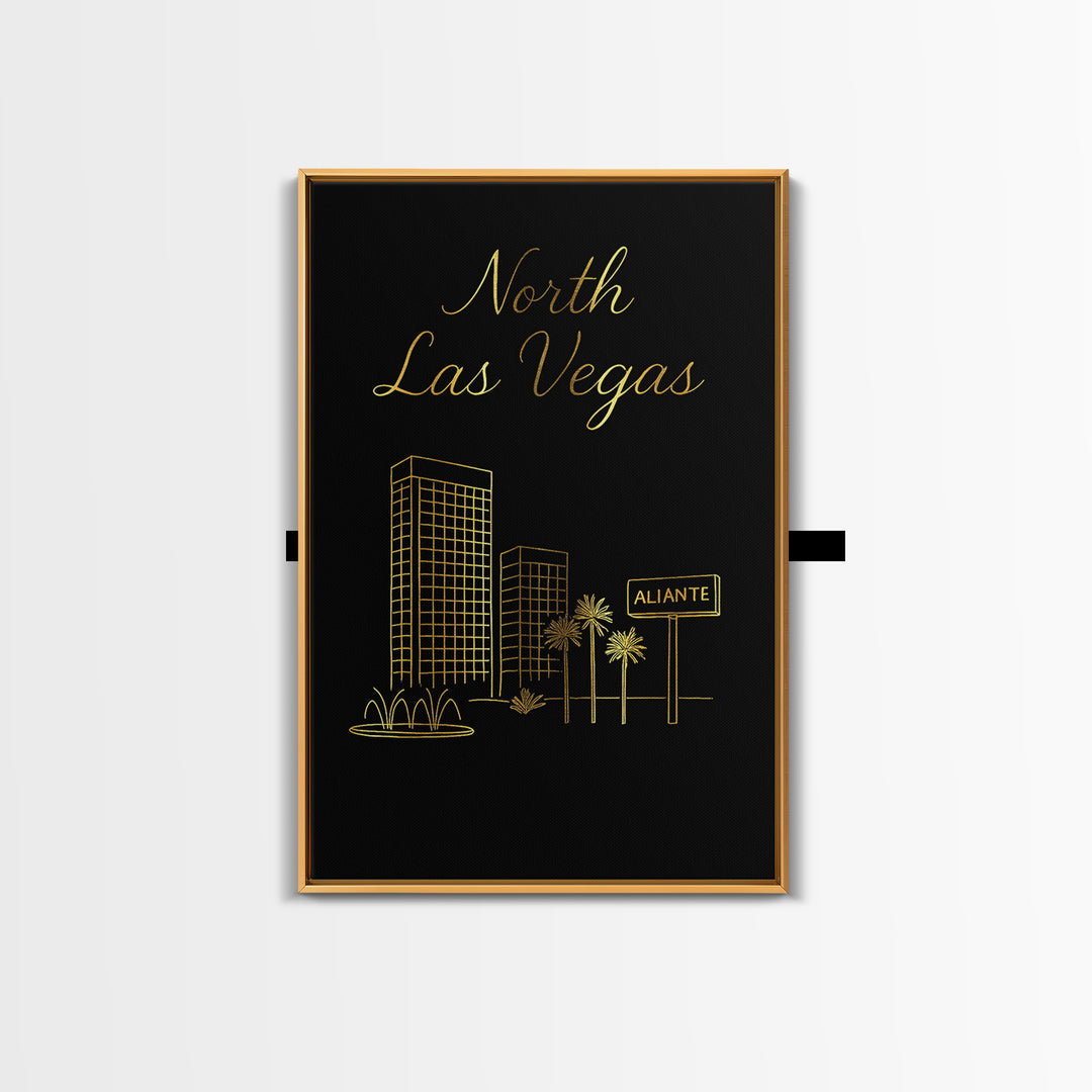 North Las Vegas Nevada Travel Poster, Canvas Print, Gold Outline Poster Art, North Las Vegas Art Print, Vintage City Art, Vintage Travel Art