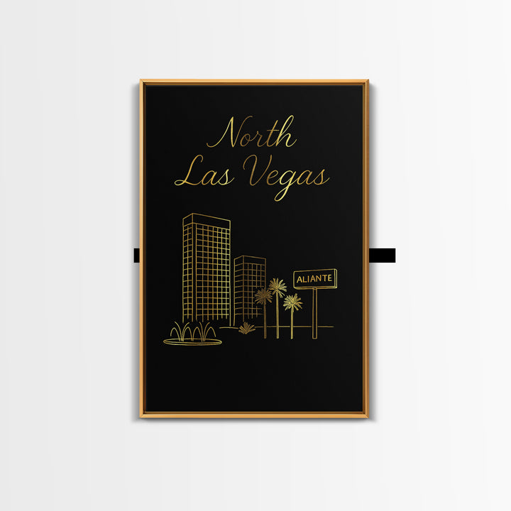 North Las Vegas Nevada Travel Poster, Canvas Print, Gold Outline Poster Art, North Las Vegas Art Print, Vintage City Art, Vintage Travel Art