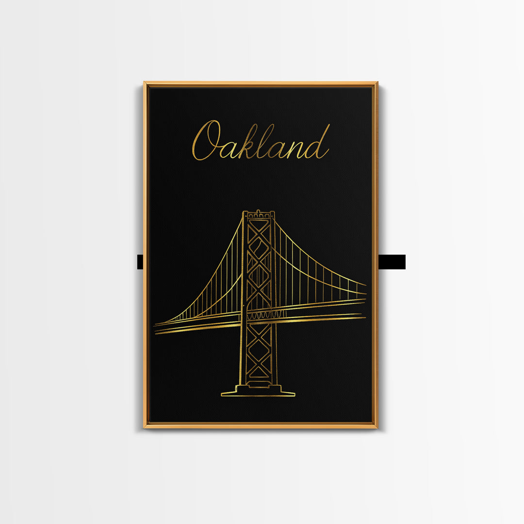Oakland Travel Poster, Framed Canvas Print, Minimalist Gold Line Art, Oakland City Art, Travel Poster Art, City Travel Prints, Design 2