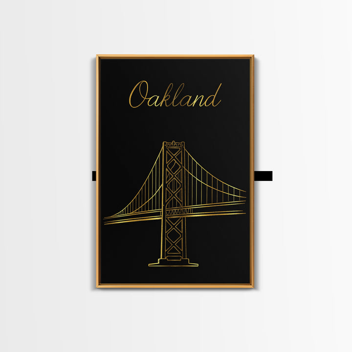 Oakland Travel Poster, Framed Canvas Print, Minimalist Gold Line Art, Oakland City Art, Travel Poster Art, City Travel Prints, Design 2