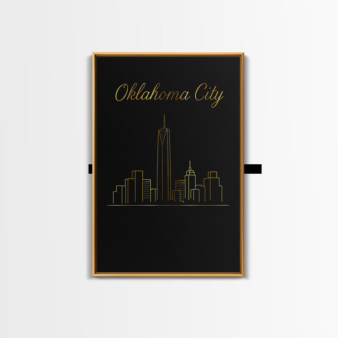 Oklahoma City Oklahoma Travel Poster, Canvas Print, Minimalist Gold Line Art, Oklahoma City Wall Art, Wall Decor, Retro Travel Print