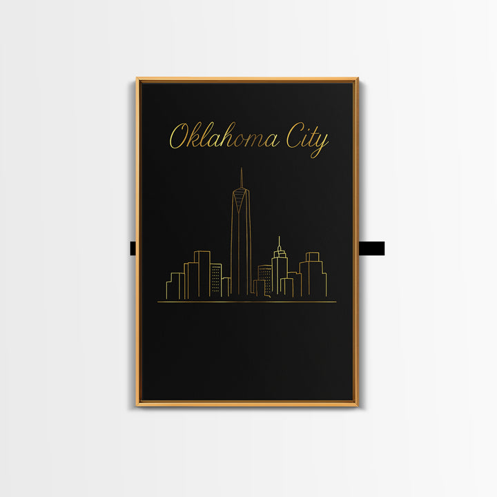 Oklahoma City Oklahoma Travel Poster, Canvas Print, Minimalist Gold Line Art, Oklahoma City Wall Art, Wall Decor, Retro Travel Print
