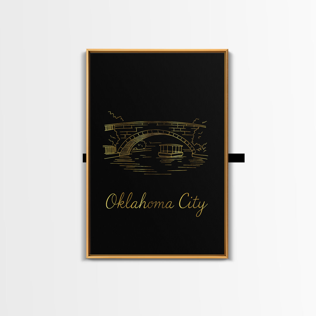 Oklahoma City Travel Poster, Framed Canvas Print, Black Gold Minimalist Art, Oklahoma City Art Print, Fine Art Print, Gift For Travelers