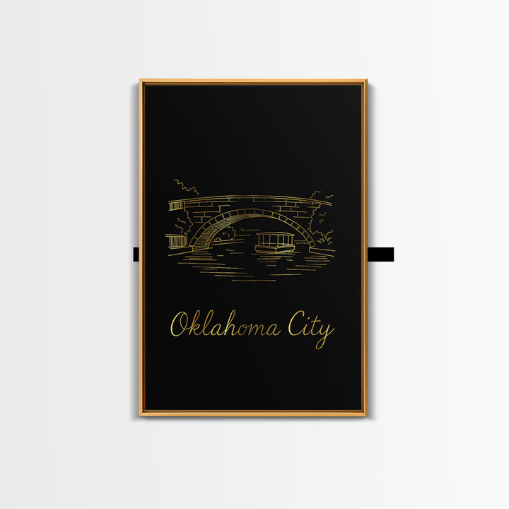 Oklahoma City Travel Poster, Framed Canvas Print, Black Gold Minimalist Art, Oklahoma City Art Print, Fine Art Print, Gift For Travelers
