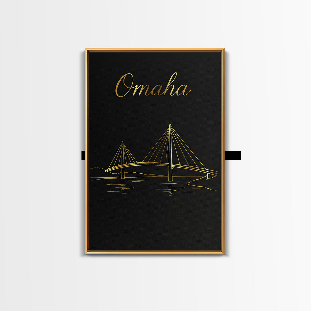 Omaha Nebraska Travel Poster, Canvas Print, Black Gold Minimalist Art, Omaha City Art, Eclectic Wall Decor, Wall Art, Wanderlust Decor