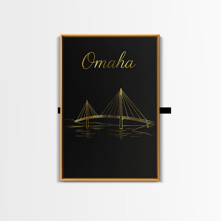 Omaha Nebraska Travel Poster, Canvas Print, Black Gold Minimalist Art, Omaha City Art, Eclectic Wall Decor, Wall Art, Wanderlust Decor