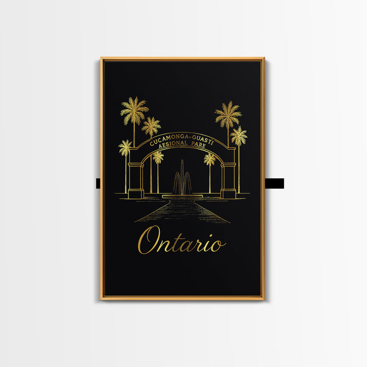 Ontario Travel Poster, Framed Canvas Print, Gold Outline Poster Art, Ontario Travel Art, Vintage City Art, Fine Art Print, Travel Gift