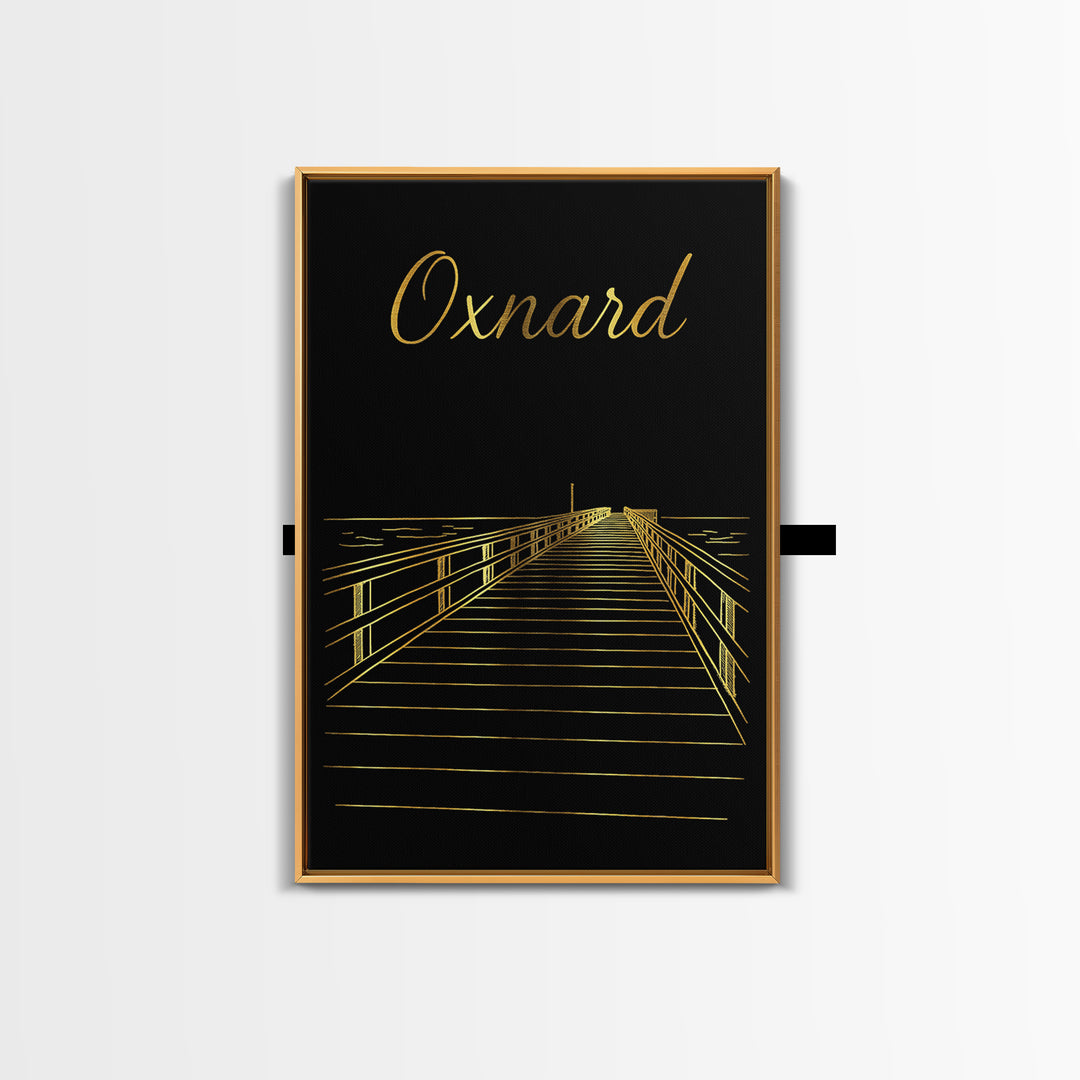 Oxnard Travel Poster, Framed Canvas Print, Minimalist Gold Line Art, Oxnard Travel Art, Home Office Decor, Travel Poster Art, Home Decor