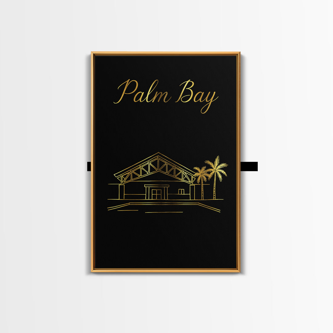 Palm Bay Florida Travel Poster, Canvas Print, Minimalist Gold Line Art, Palm Bay Travel Art, Wall Decor, City Illustration, Poster Print