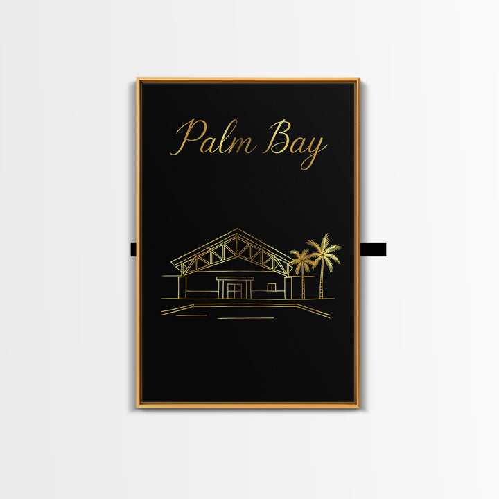 Palm Bay Florida Travel Poster, Canvas Print, Minimalist Gold Line Art, Palm Bay Travel Art, Wall Decor, City Illustration, Poster Print