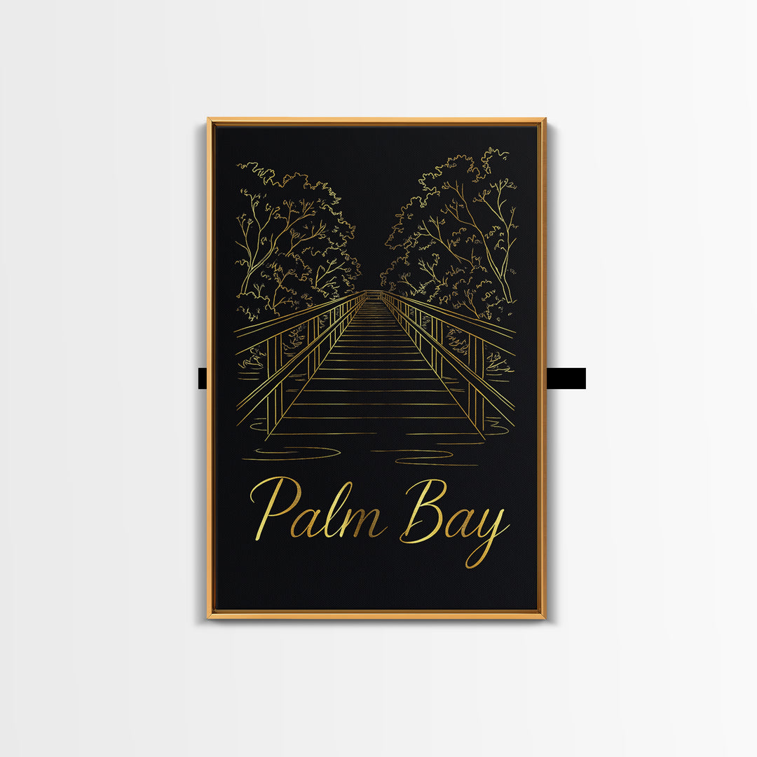 Palm Bay Travel Poster, Canvas Print, Black Gold Minimalist Art, Palm Bay Poster Print, Gift For Travelers, Living Room Wall Art