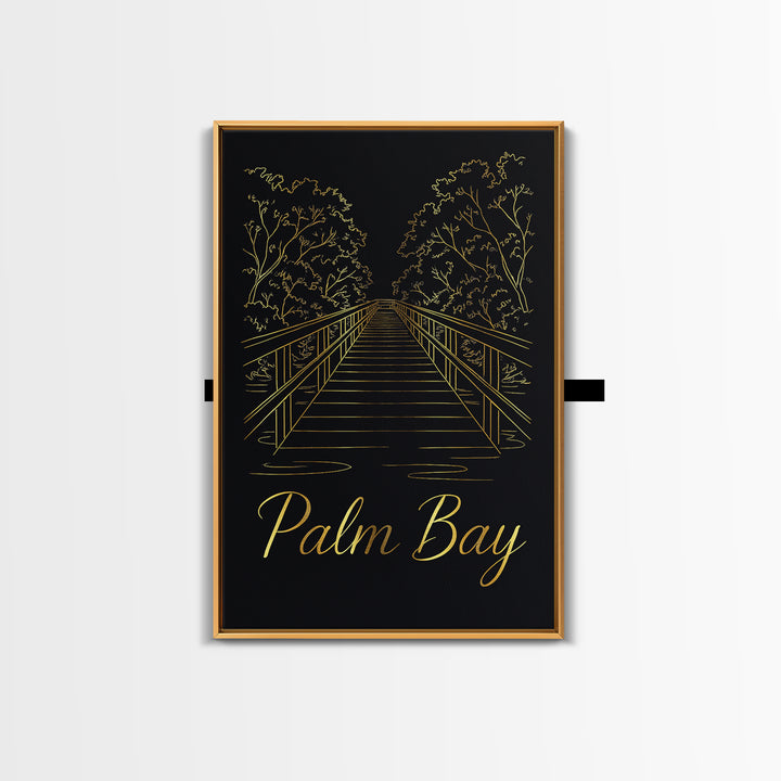 Palm Bay Travel Poster, Canvas Print, Black Gold Minimalist Art, Palm Bay Poster Print, Gift For Travelers, Living Room Wall Art