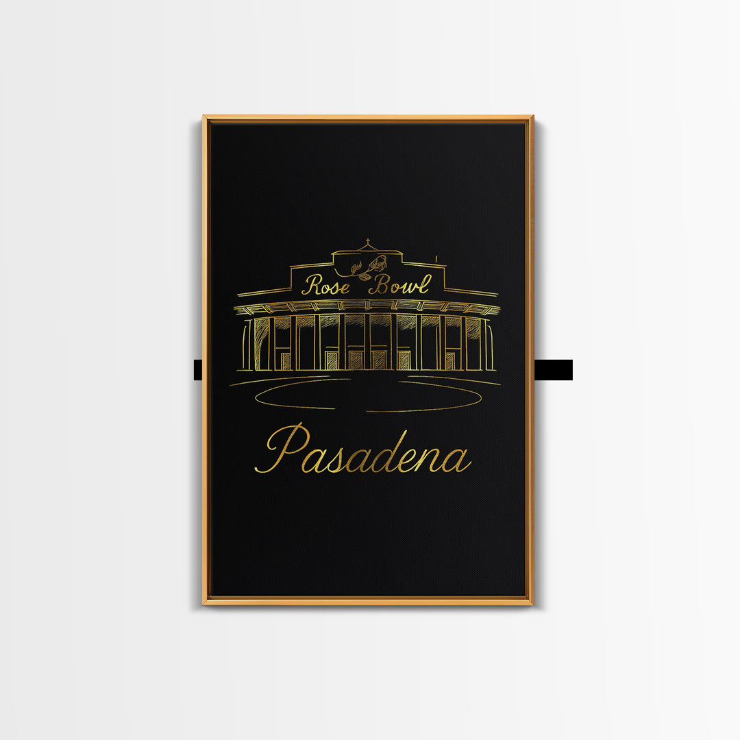 Pasadena Travel Poster, Framed Canvas Print, Gold Outline Poster Art, Pasadena City Art, City Travel Prints, Travel Wall Decor