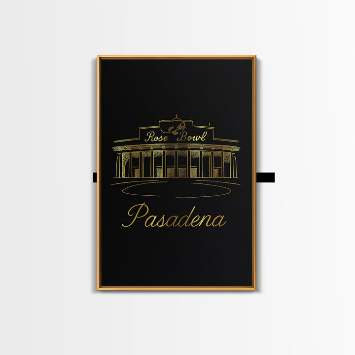 Pasadena Travel Poster, Framed Canvas Print, Gold Outline Poster Art, Pasadena City Art, City Travel Prints, Travel Wall Decor