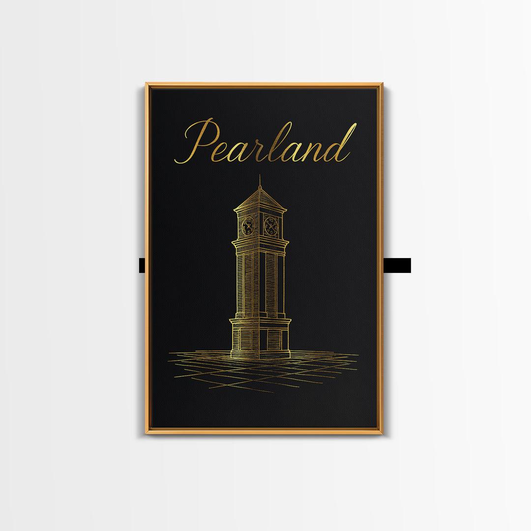 Pealand Travel Poster, Framed Canvas Print, Black Gold Minimalist Art, Pealand Art Print, City Illustration, Eclectic Wall Decor