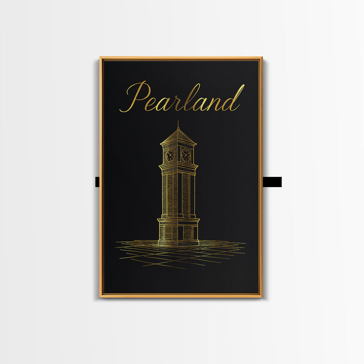 Pealand Travel Poster, Framed Canvas Print, Black Gold Minimalist Art, Pealand Art Print, City Illustration, Eclectic Wall Decor