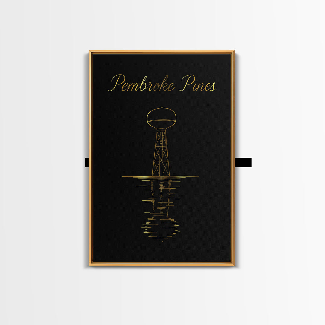 Pembroke Pines Florida Travel Poster, Canvas Print, Black Gold Minimalist Art, Pembroke Pines City Art, Travel Poster Set, Travel Art