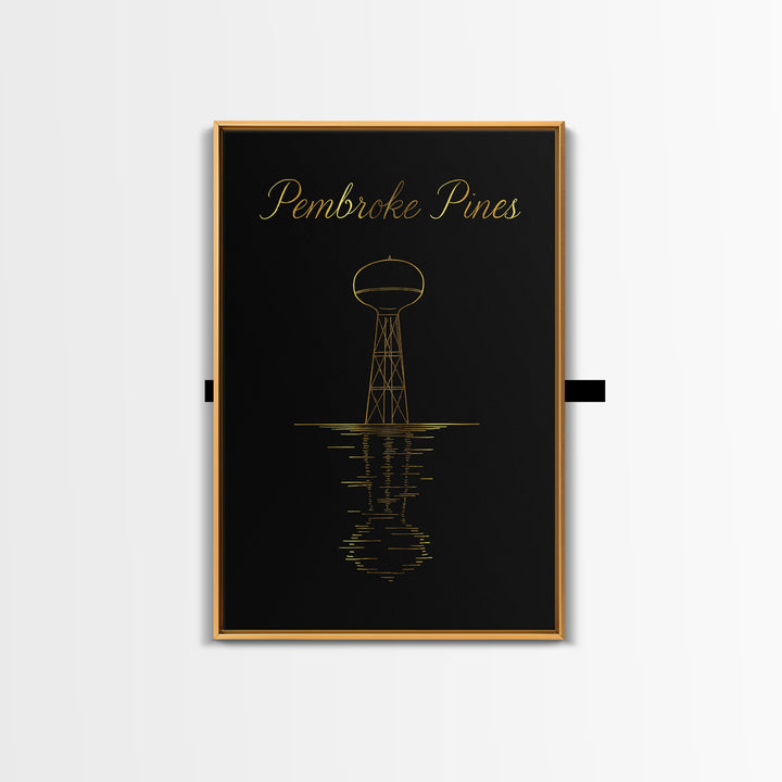 Pembroke Pines Florida Travel Poster, Canvas Print, Black Gold Minimalist Art, Pembroke Pines City Art, Travel Poster Set, Travel Art