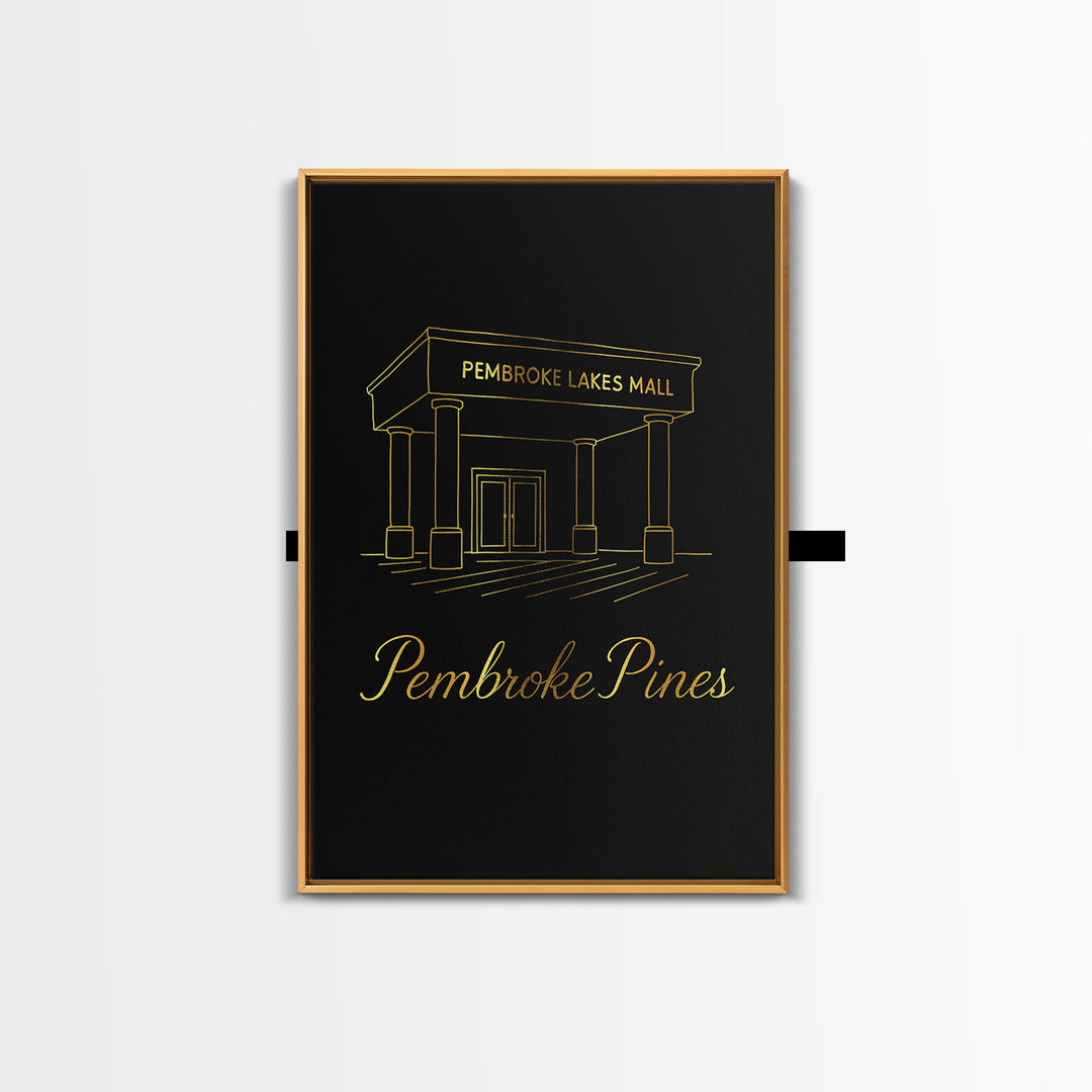 Pembroke Pines Travel Poster, Canvas Print, Gold Outline Poster Art, Pembroke Pines Travel Art, City Travel Prints, Travel Wall Art