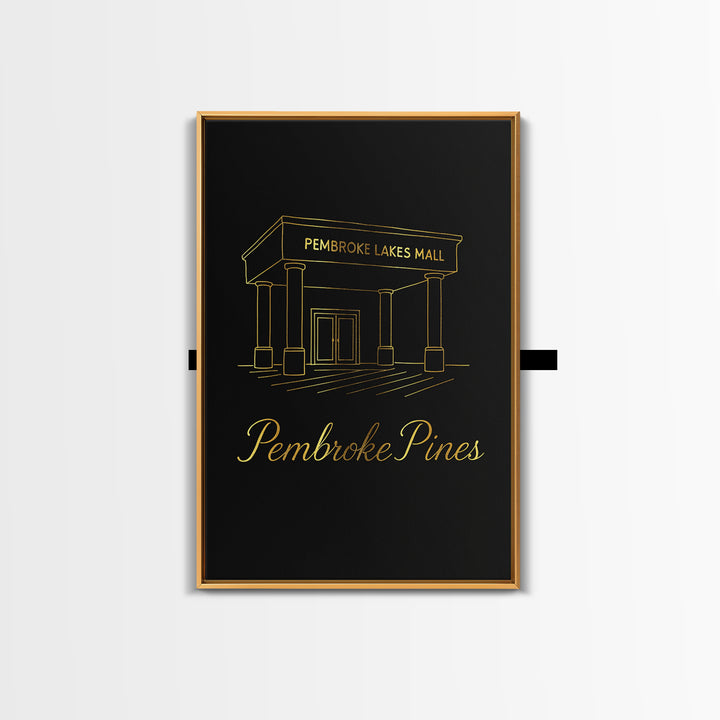 Pembroke Pines Travel Poster, Canvas Print, Gold Outline Poster Art, Pembroke Pines Travel Art, City Travel Prints, Travel Wall Art