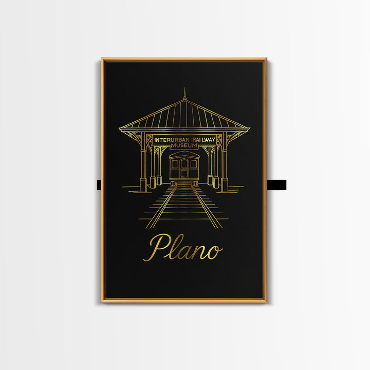 Plano Texas Travel Poster, Canvas Print, Gold Outline Poster Art, Plano Poster Print, City Illustration, Wall Decor, City Travel Prints