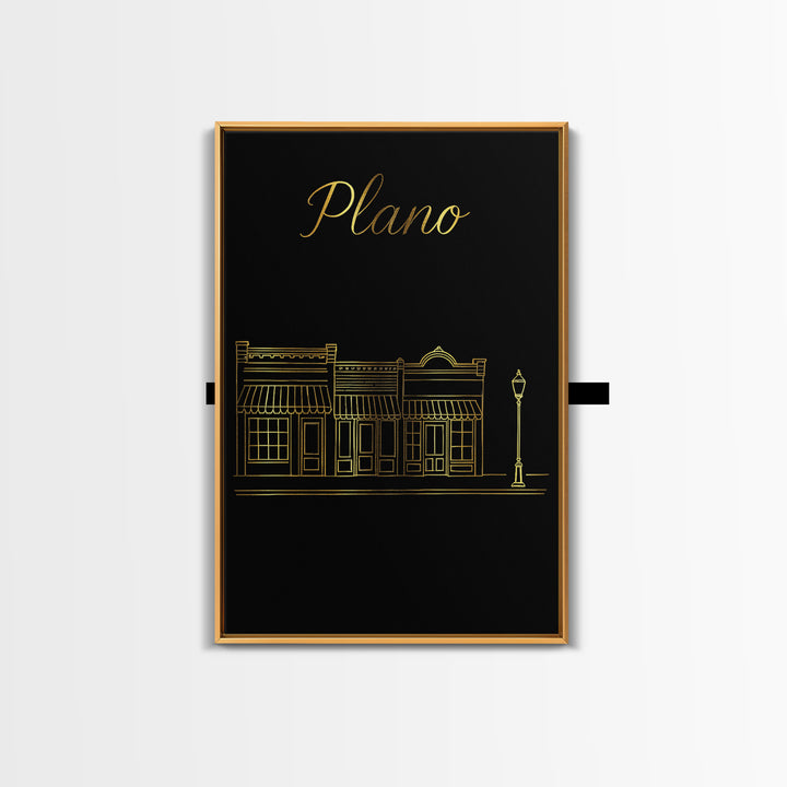 Plano Travel Poster, Canvas Print, Minimalist Gold Line Art, Plano City Art, Gift For Travelers, Wanderlust Decor, Travel Poster Set