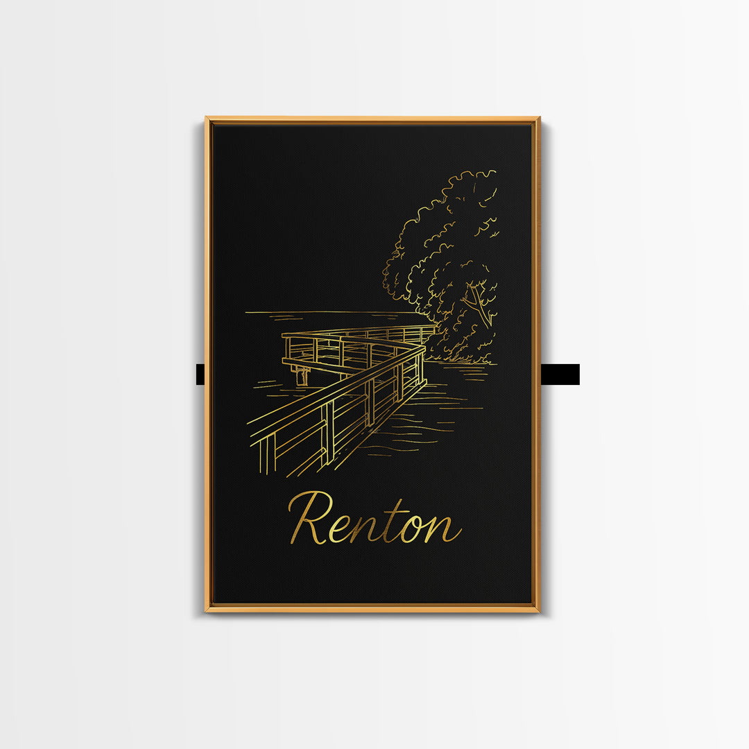 Renton Washington Travel Poster, Canvas Print, Gold Outline Poster Art ...