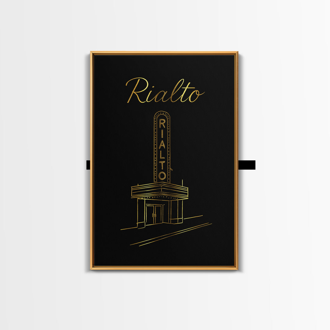 Rialto California Travel Poster, Canvas Print, Gold Outline Poster Art, Rialto Wall Art, Wall Decor, Travel Poster Set, Gift For Travelers