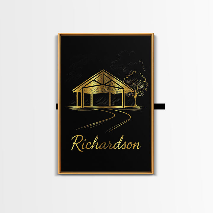 Richardson Travel Poster, Framed Canvas Print, Black Gold Minimalist Art, Richardson Art Print, City Illustration, Gift For Travelers