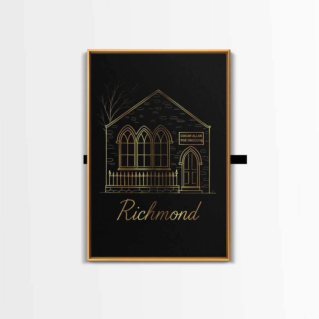 Richmond Virginia Travel Poster, Canvas Print, Minimalist Gold Line Art, Richmond Travel Art, City Art Print, City Illustration, Poster Art