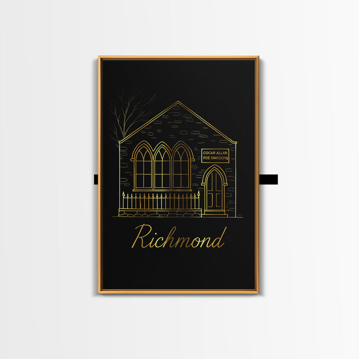 Richmond Virginia Travel Poster, Canvas Print, Minimalist Gold Line Art, Richmond Travel Art, City Art Print, City Illustration, Poster Art