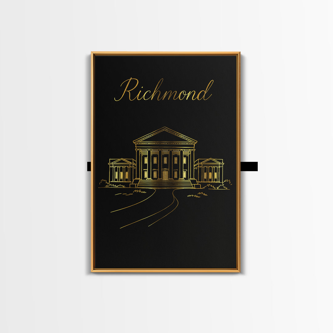 Richmond Travel Poster, Framed Canvas Print, Dark Minimalist Wall Art, Richmond Wall Art, Retro Travel Print, Travel Wall Art, Design 2