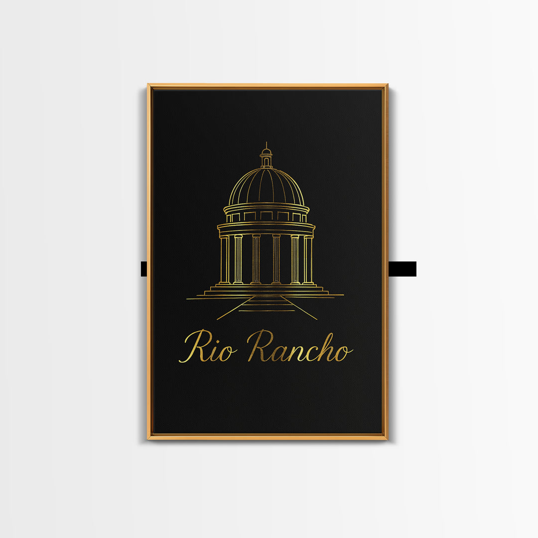 Rio Rancho New Mexico Travel Poster, Framed Canvas Print, Black Gold Minimalist Art, Rio Rancho City Art, Modern Wall Decor, Fine Art Print