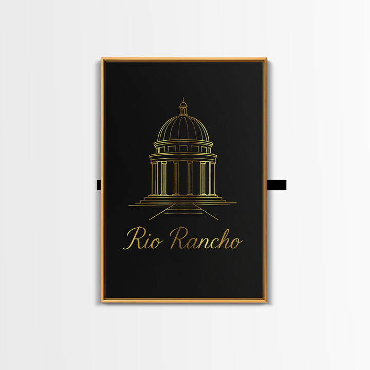 Rio Rancho New Mexico Travel Poster, Framed Canvas Print, Black Gold Minimalist Art, Rio Rancho City Art, Modern Wall Decor, Fine Art Print