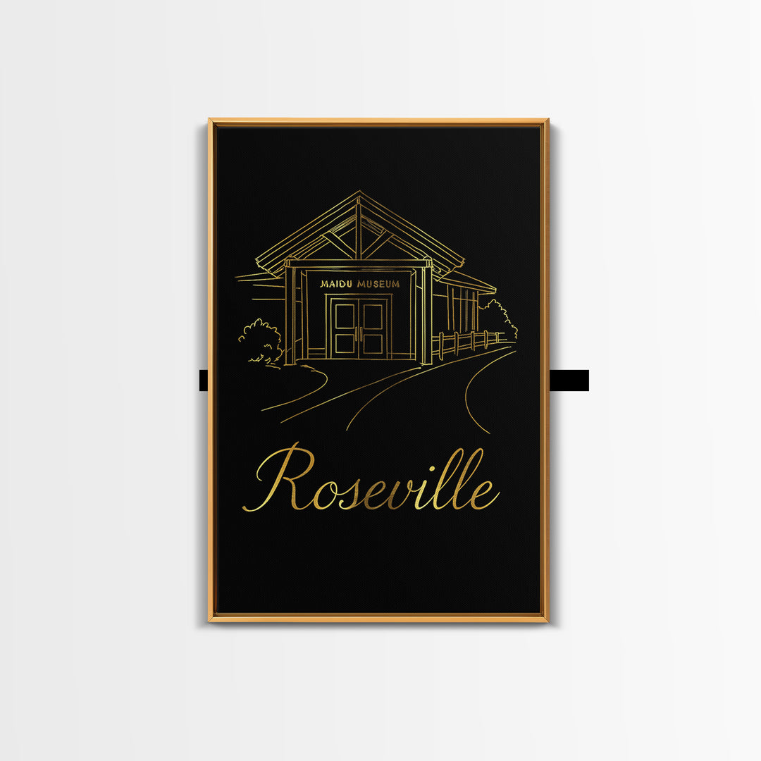 Roseville Travel Poster, Canvas Print, Minimalist Gold Line Art, Roseville Art Print, City Art Print, Travel Poster Set, Travel Wall Decor