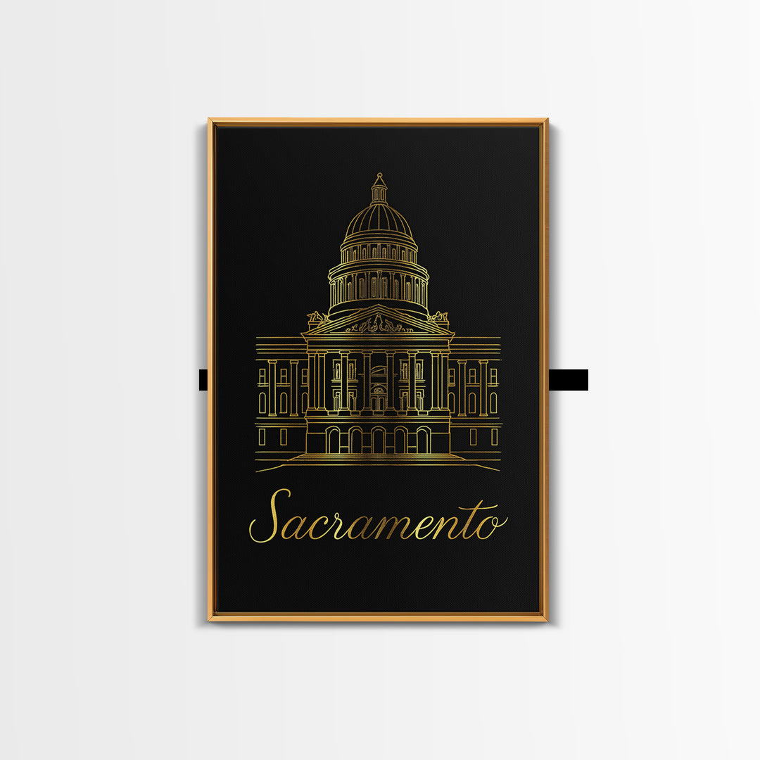 Sacramento California Travel Poster, Canvas Print, Dark Minimalist Wall Art, Sacramento City Art, Travel Wall Decor, Mid Century Wall Art