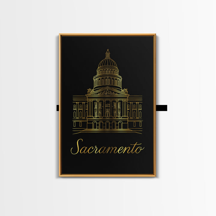 Sacramento California Travel Poster, Canvas Print, Dark Minimalist Wall Art, Sacramento City Art, Travel Wall Decor, Mid Century Wall Art