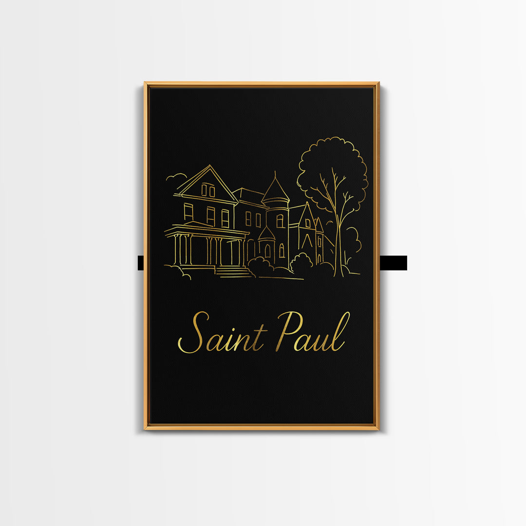 Saint Paul Minnesota Travel Poster, Canvas Print, Gold Outline Poster Art, Saint Paul Travel Art, City Illustration, Living Room Wall Art