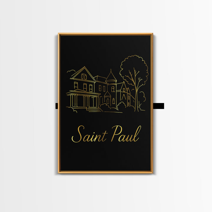 Saint Paul Minnesota Travel Poster, Canvas Print, Gold Outline Poster Art, Saint Paul Travel Art, City Illustration, Living Room Wall Art
