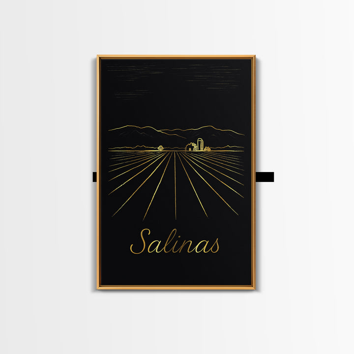 Salinas California Travel Poster, Canvas Print, Gold Outline Poster Art, Salinas Art Print, Travel Wall Decor, City Art Print, Wall Decor