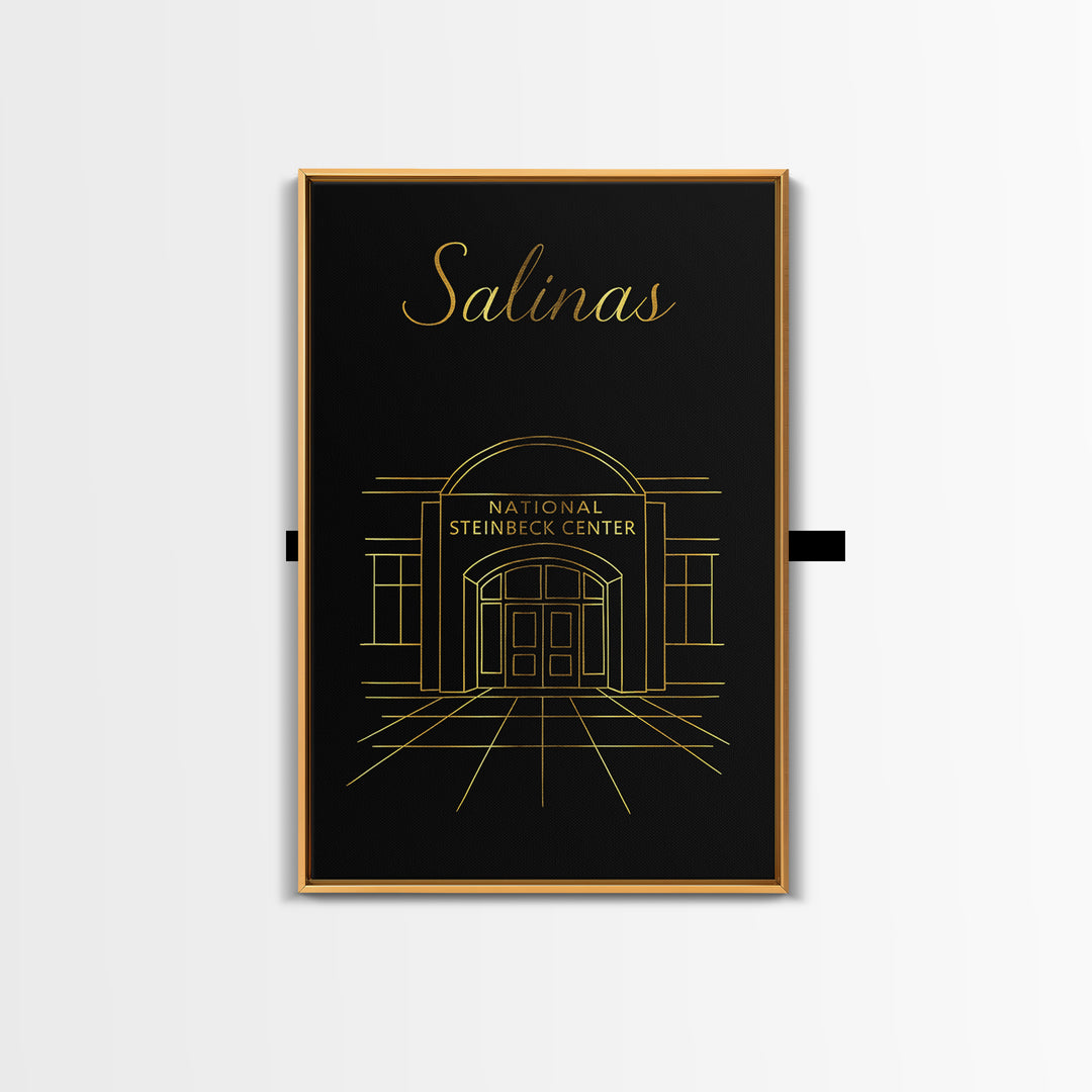Salinas Travel Poster, Canvas Print, Gold Outline Poster Art, Salinas Poster Print, Travel Wall Art, Eclectic Wall Decor, City Travel Prints