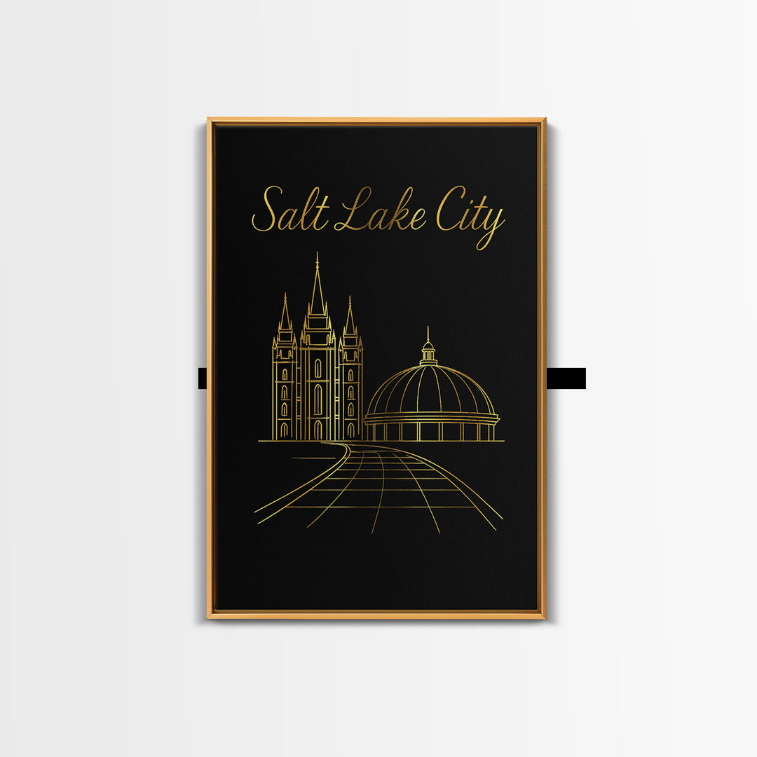 Salt Lake City Travel Poster, Canvas Print, Gold Outline Poster Art, Salt Lake City Wall Art, Modern Wall Decor, Travel Wall Decor