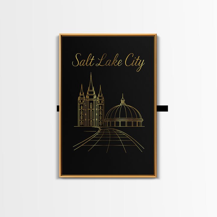 Salt Lake City Travel Poster, Canvas Print, Gold Outline Poster Art, Salt Lake City Wall Art, Modern Wall Decor, Travel Wall Decor