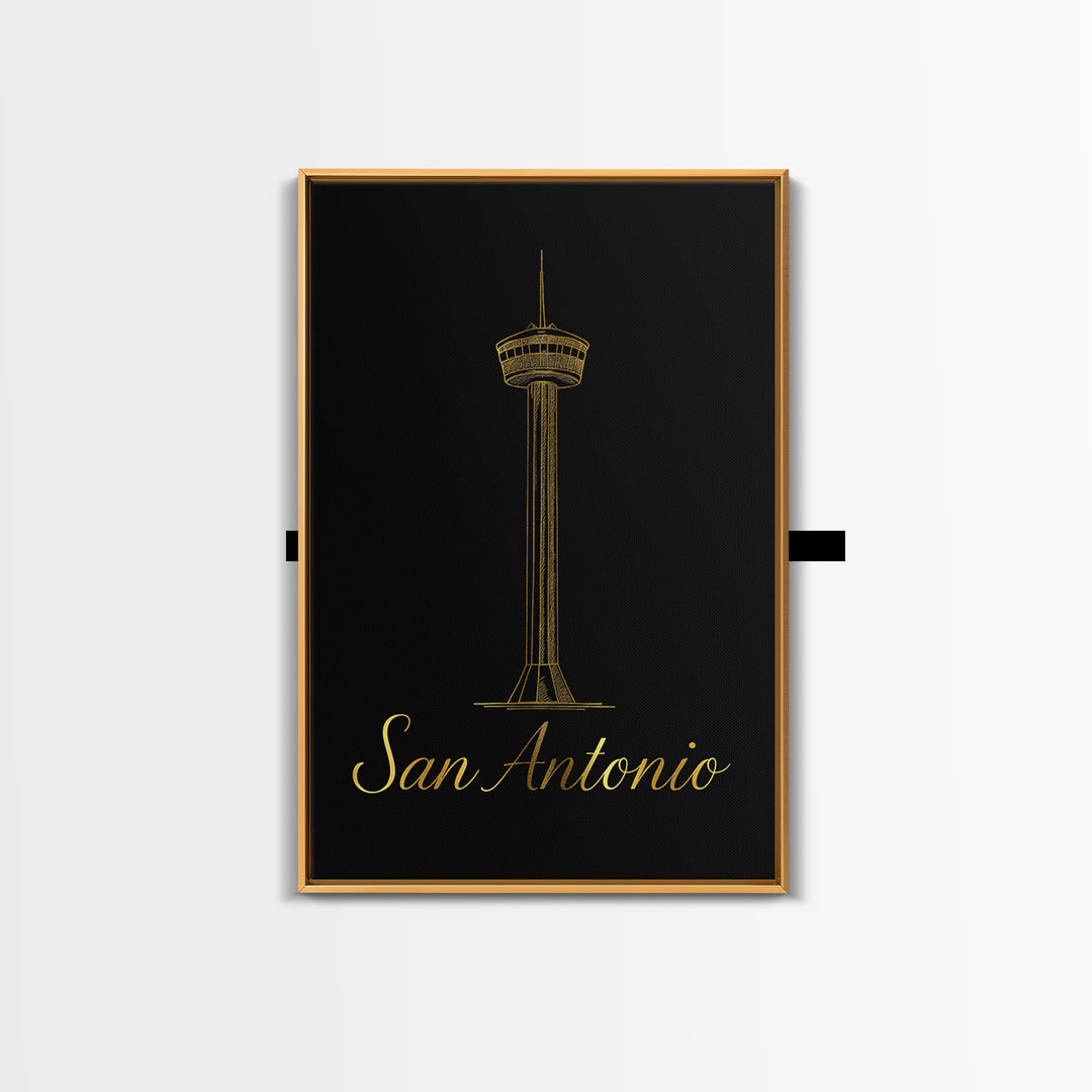 San Antonio Travel Poster, Framed Canvas Print, Black Gold Minimalist Art, San Antonio Wall Art, Eclectic Wall Decor, Travel Poster Set