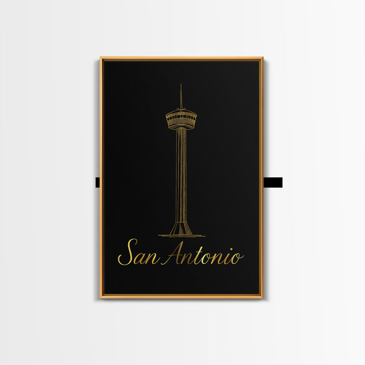 San Antonio Travel Poster, Framed Canvas Print, Black Gold Minimalist Art, San Antonio Wall Art, Eclectic Wall Decor, Travel Poster Set