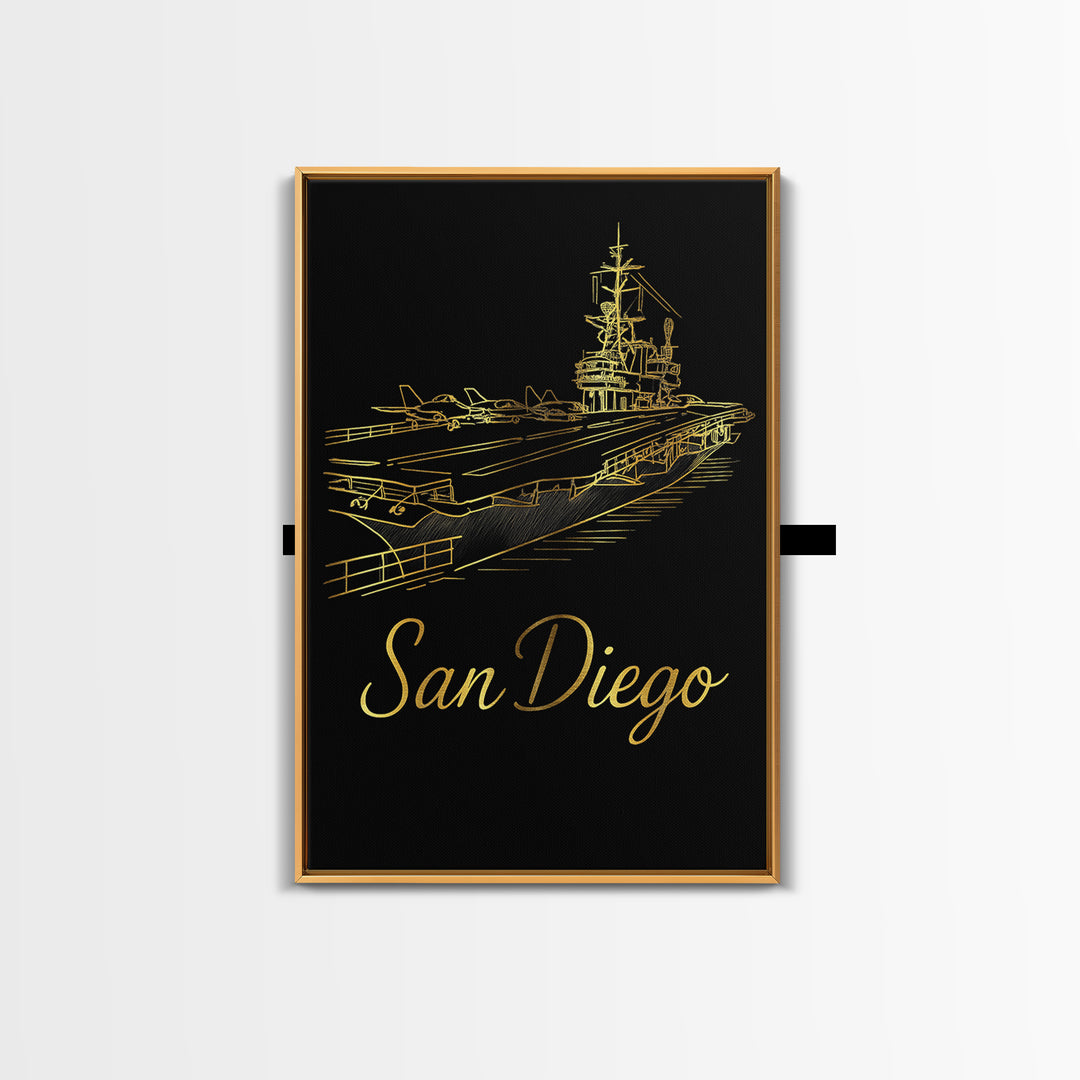 San Diego Travel Poster, Canvas Print, Gold Outline Poster Art, San Diego Travel Art, Travel Poster Art, Travel Wall Art, Home Office Decor